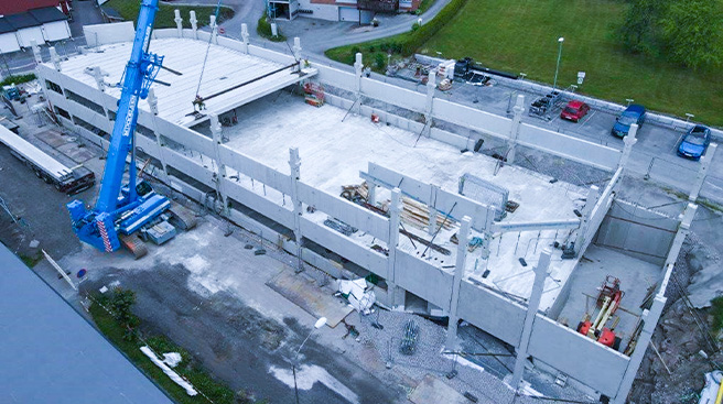 Prefabrikkerte bjelker, søyler og hulldekker til parkeringsanlegg